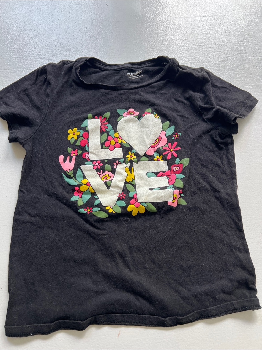Old Navy Black Short-Sleeve Tee with Floral LOVE Graphic